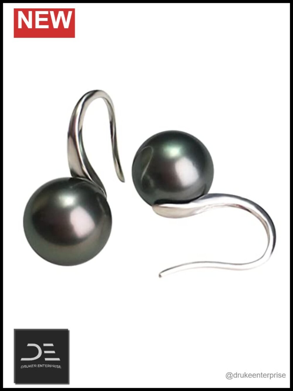 Tahitian Black Pearl Dangle Earrings 18K Gold Plated 925 Sterling Silver